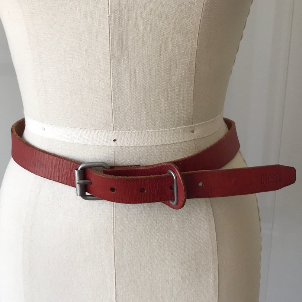Red leather Diesel belt.